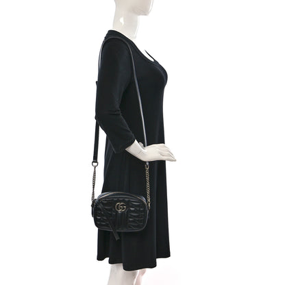 Gucci Calfskin Matelasse Aria Mini GG Marmont Chain Shoulder Bag Black 2 of 10