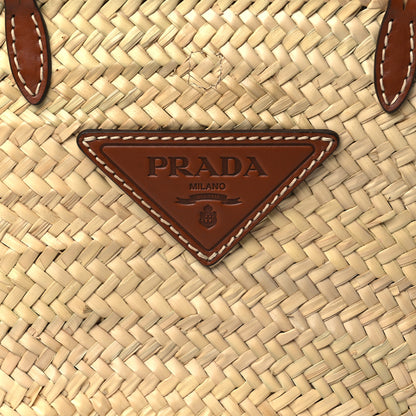 Prada Palmitto Vitello Woven Braided Large Basket Tote Bag Naturale Cognac 7 of 9