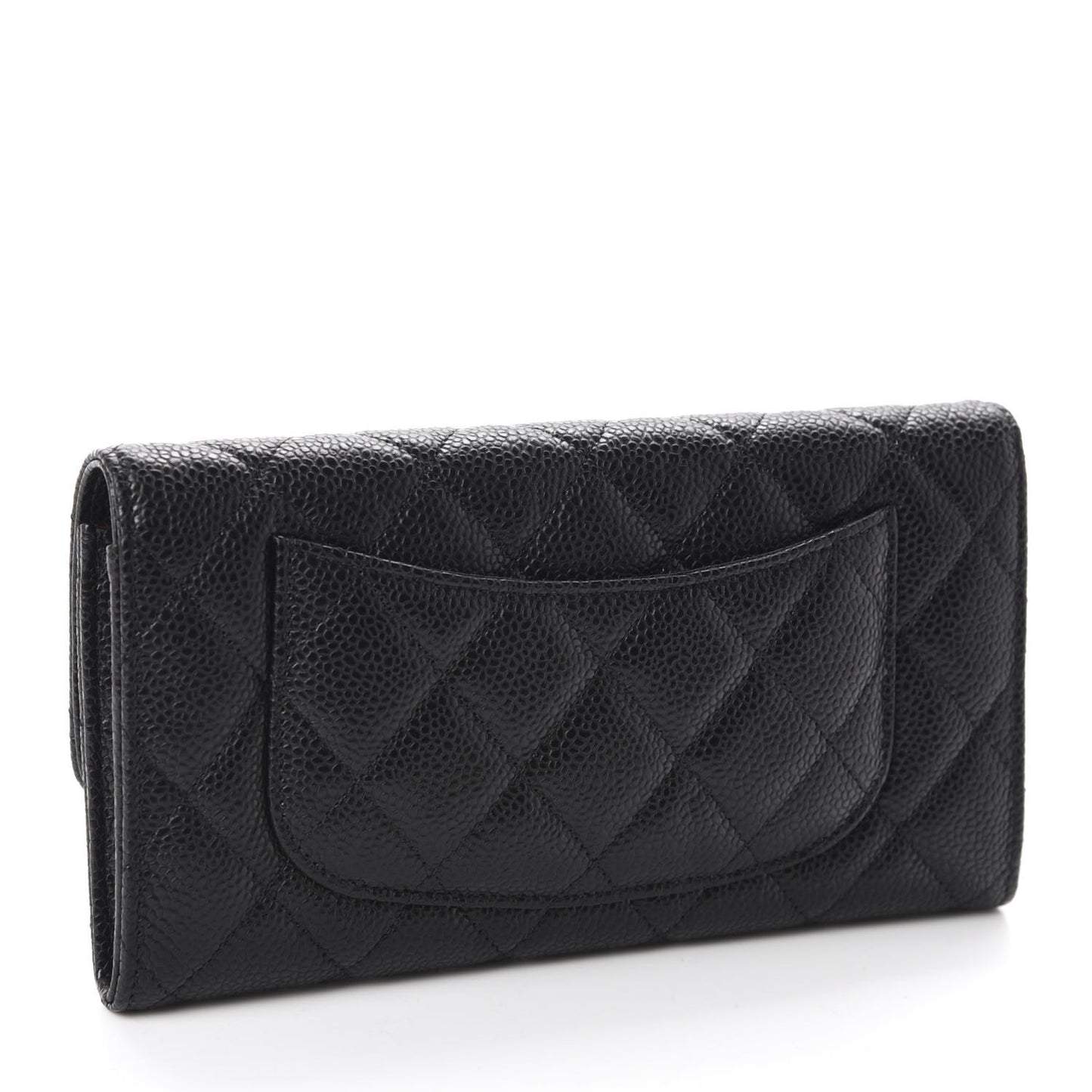 Caviar Quilted Large Gusset Flap Wallet Black