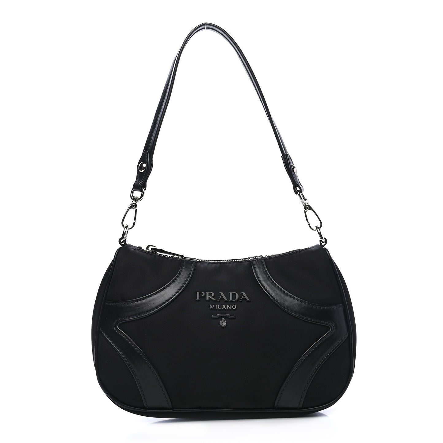 Tessuto Nylon Soft Calfskin Shoulder Bag Black