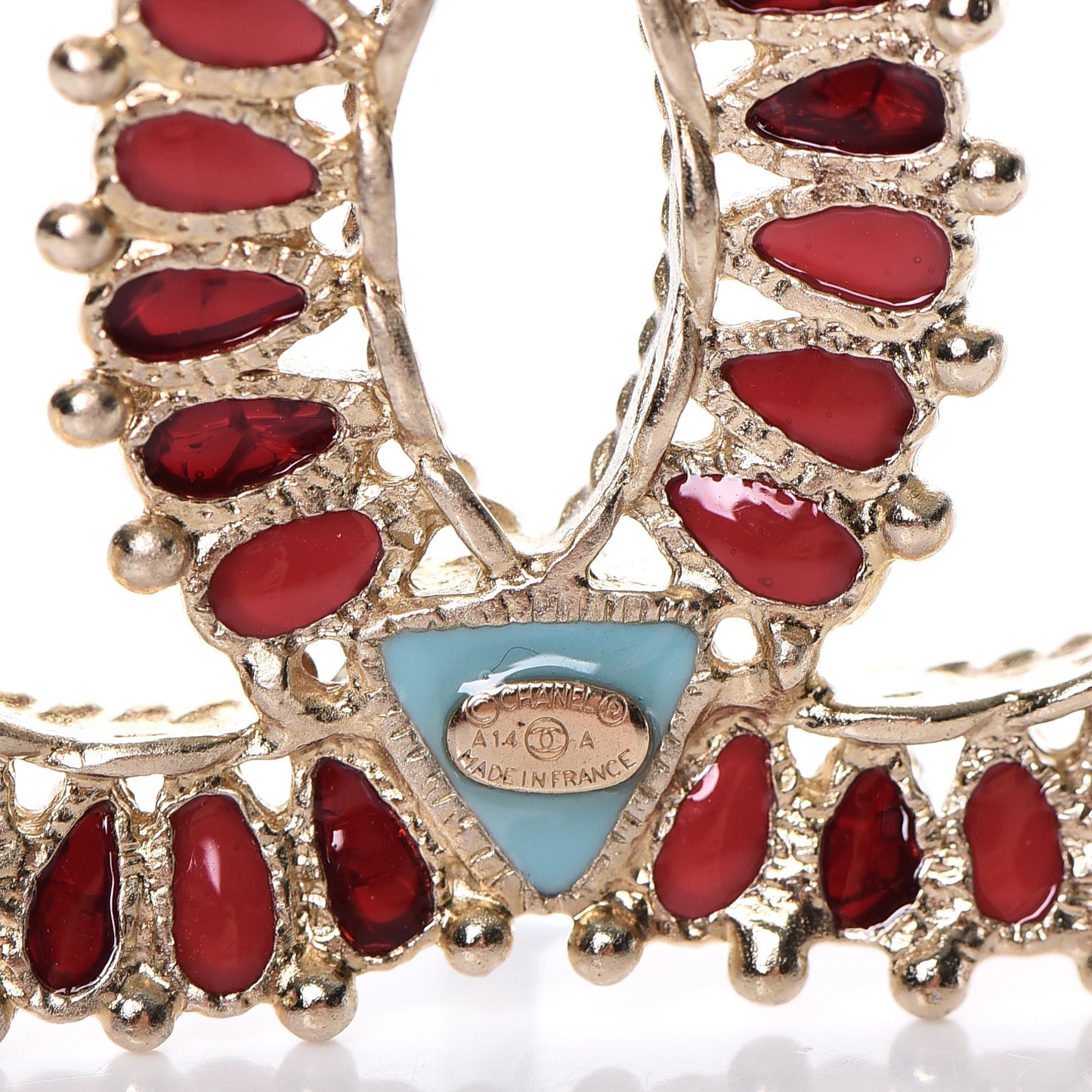 Enamel Gripoix CC Brooch Gold Turquoise Burgundy