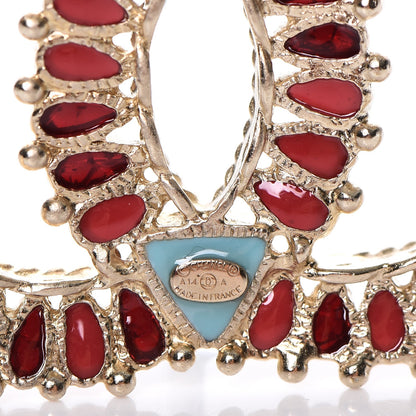 Chanel Enamel Gripoix CC Brooch Gold Turquoise Burgundy 4 of 5