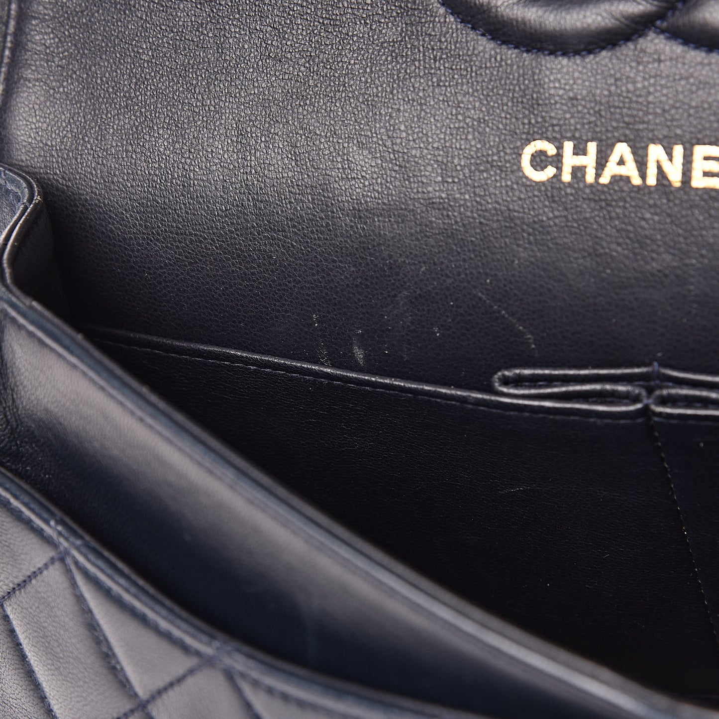 Lambskin Quilted Medium Double Flap Navy
