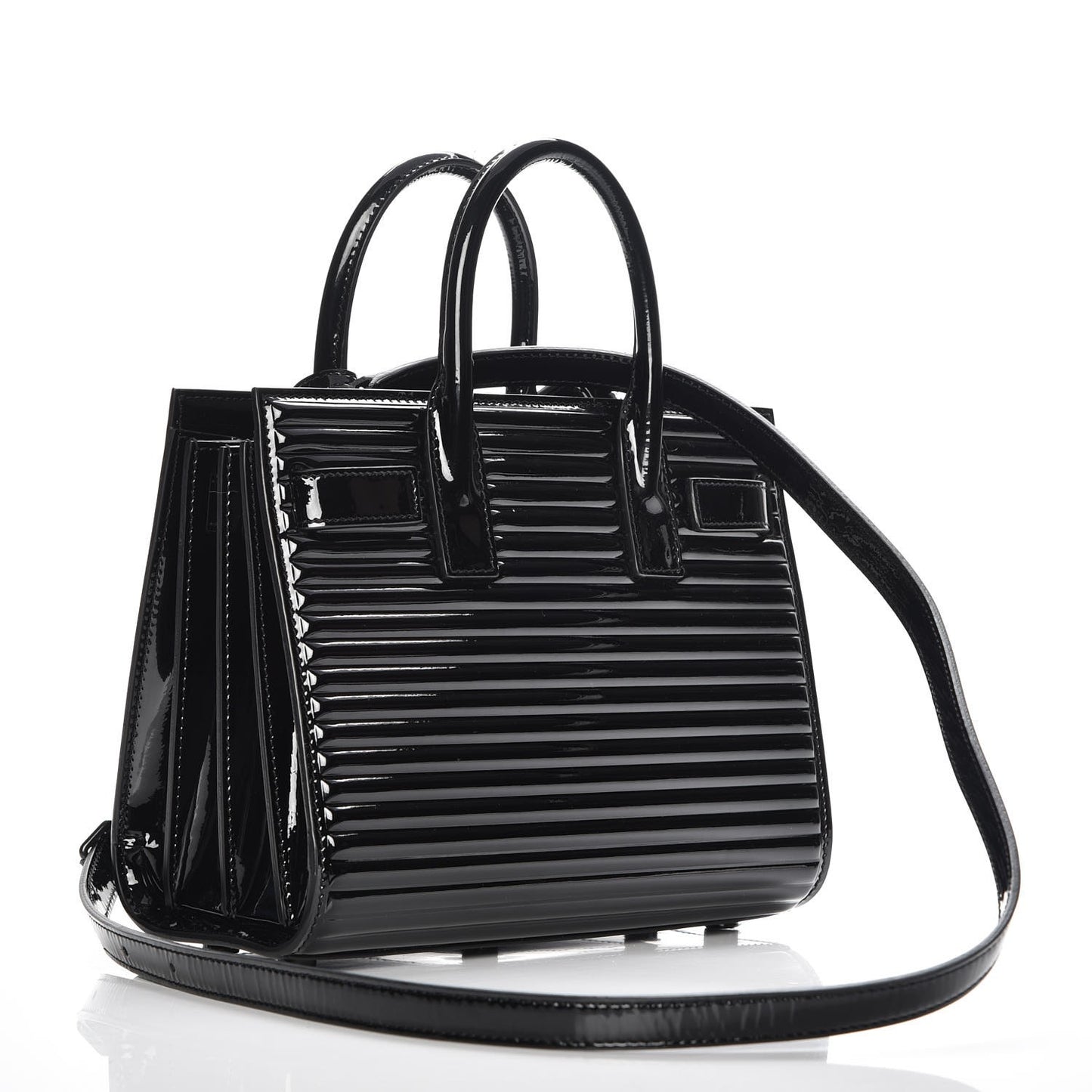 Ribbed Patent Calfskin Nano Sac De Jour Black