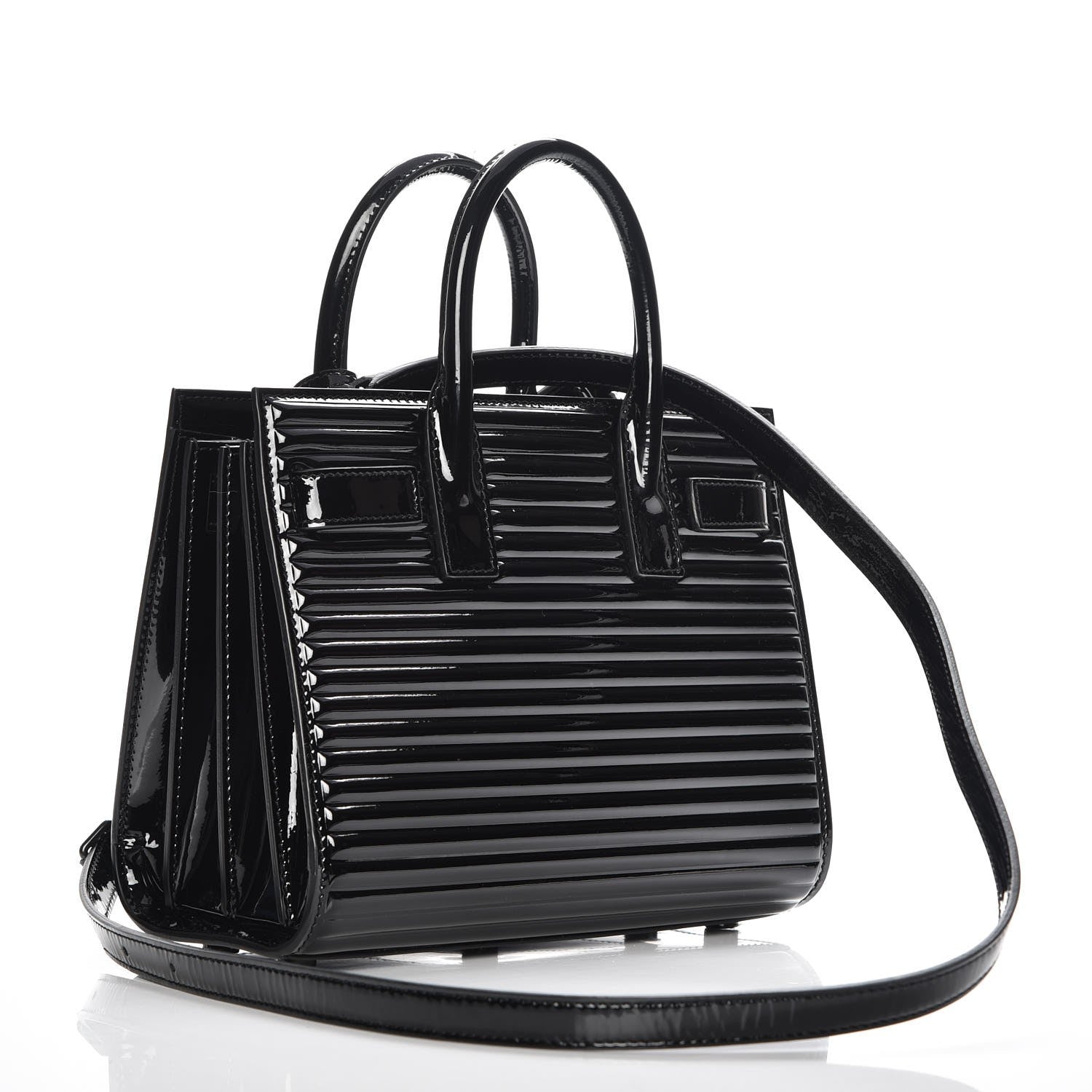 Saint Laurent Ribbed Patent Calfskin Nano Sac De Jour Black 4 of 7