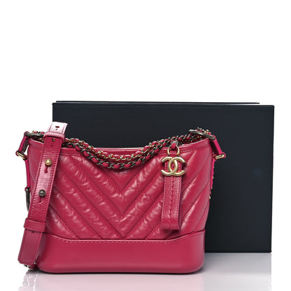 Chanel Aged Calfskin Chevron Quilted Small Gabrielle Hobo Dark Pink 10 of 10