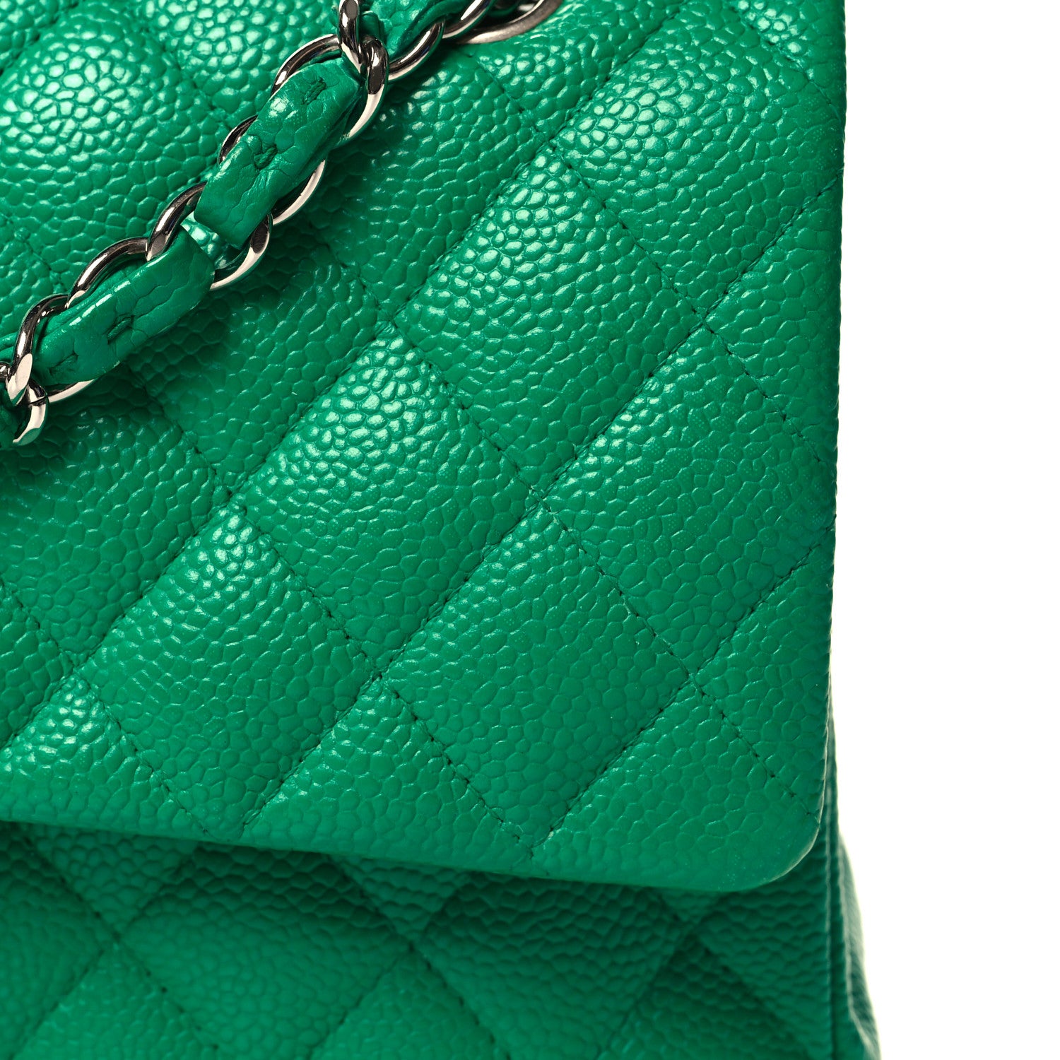 Chanel Caviar Quilted Medium Double Flap Green 12 of 13