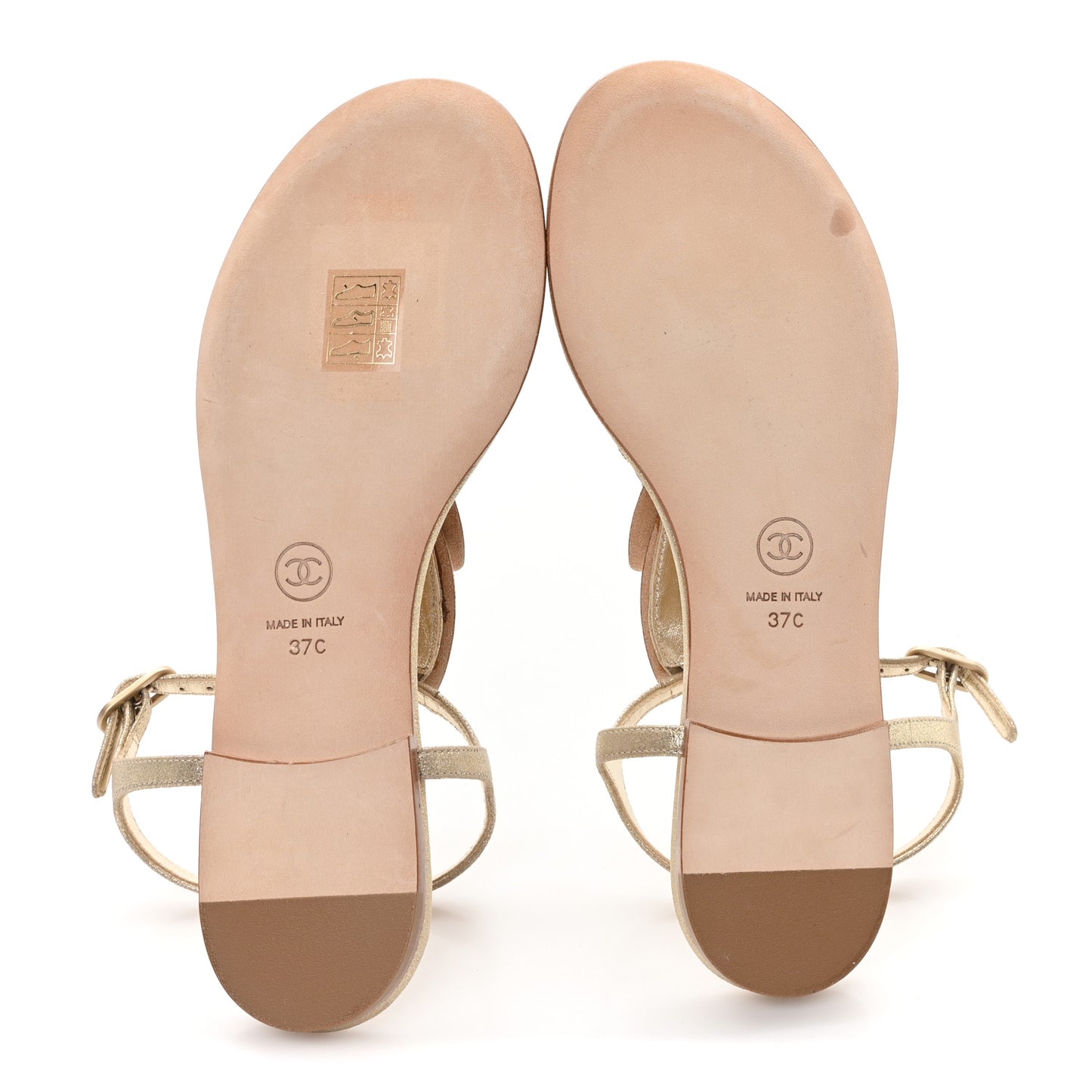 Metallic Calfskin Pearl Camellia Thong Flat Sandals 37 Gold
