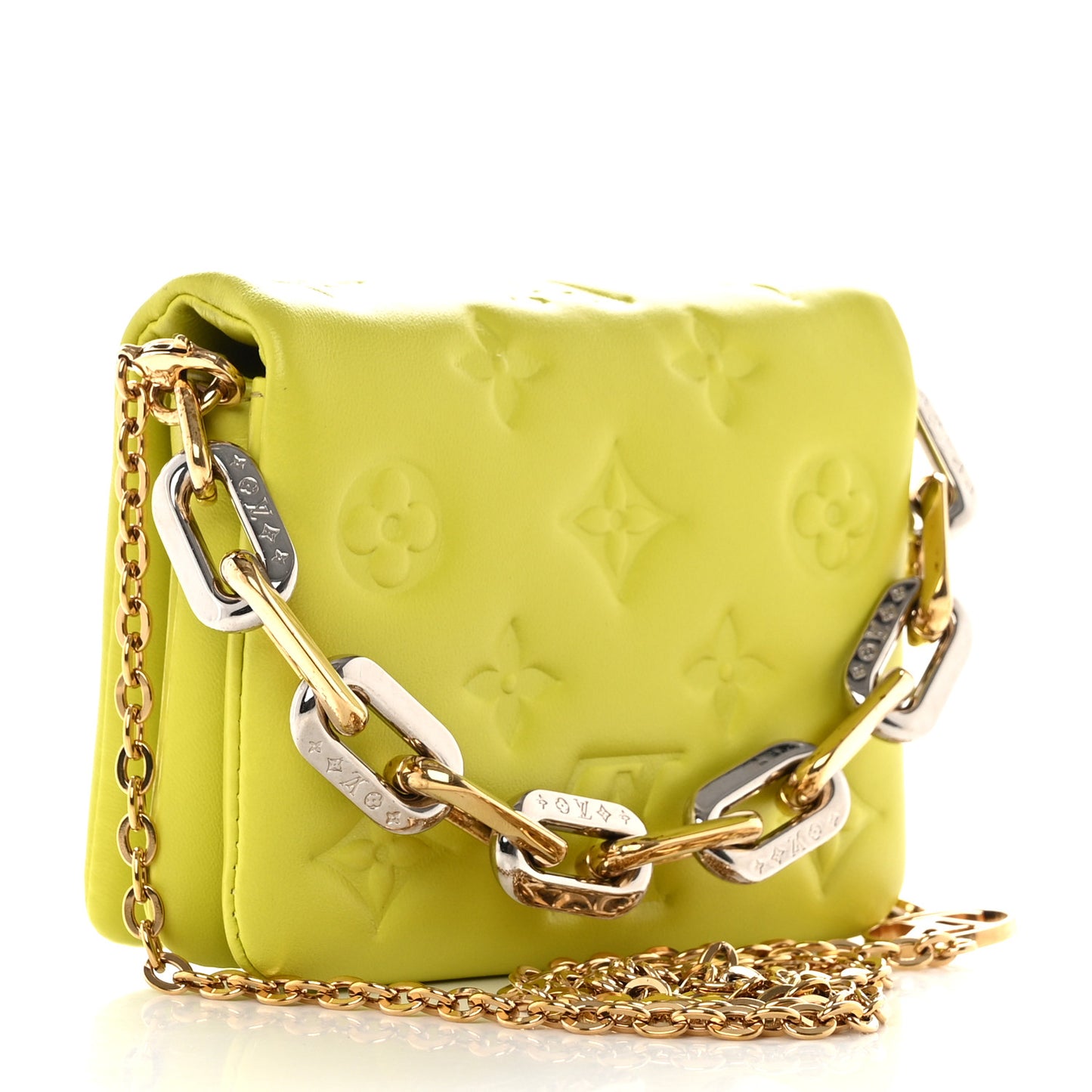 Lambskin Embossed Monogram Coussin Belt Vert Acide