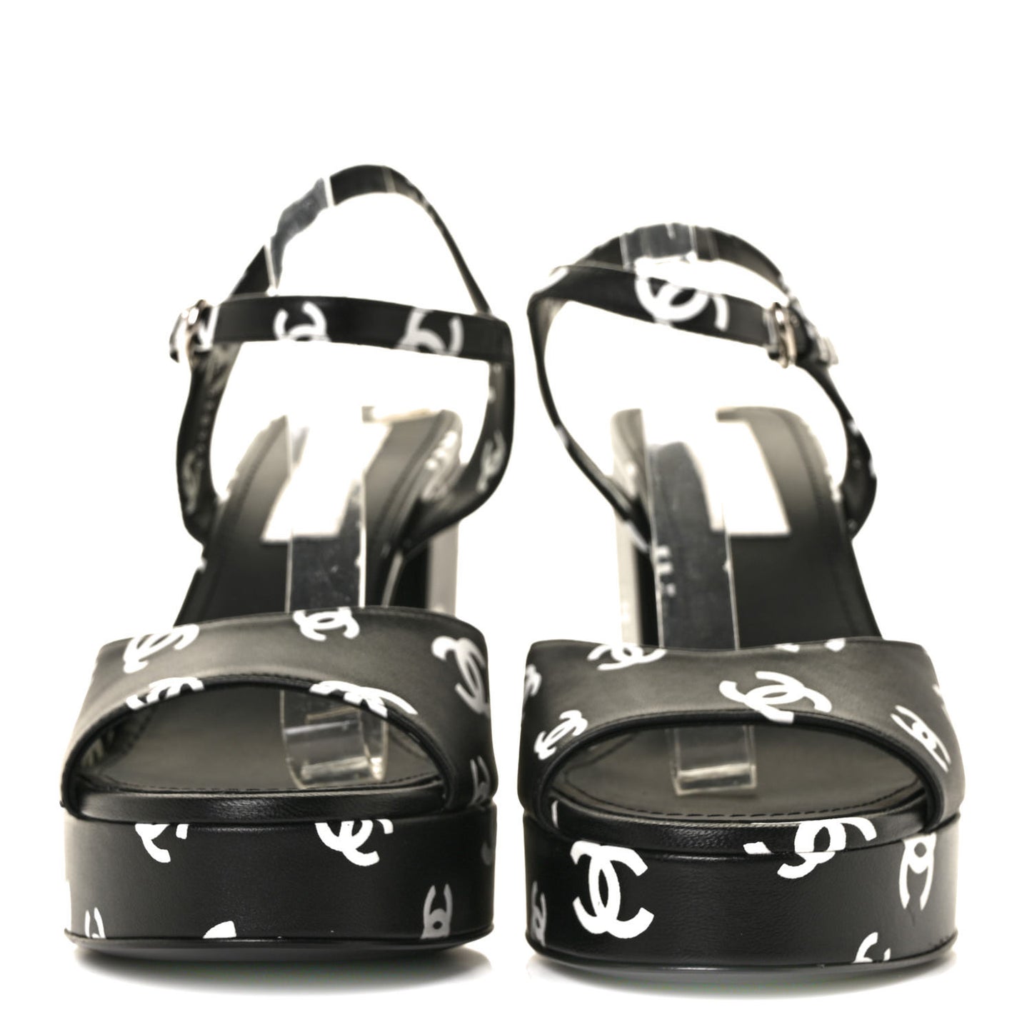 Printed Lambskin Coco Beach Platform Sandals 40 Black White