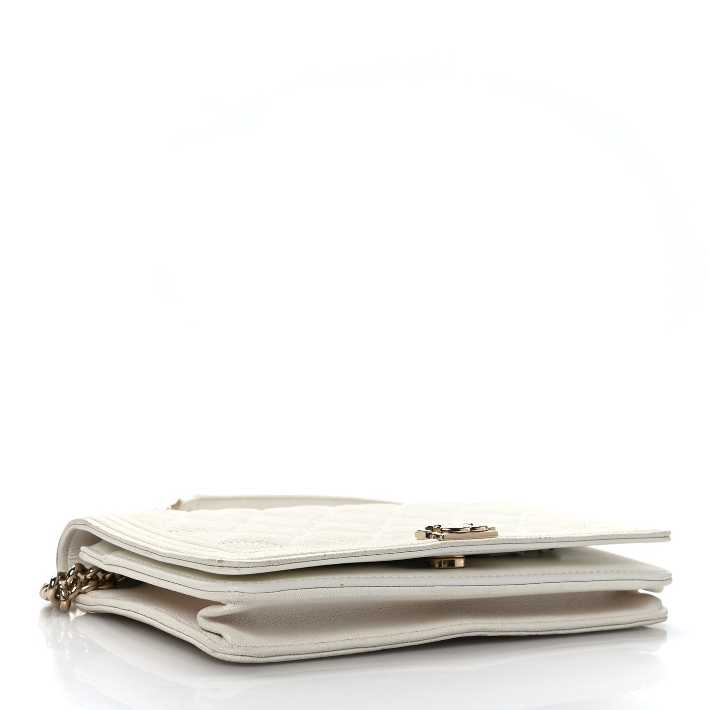 Caviar Quilted Boy Wallet On Chain WOC White
