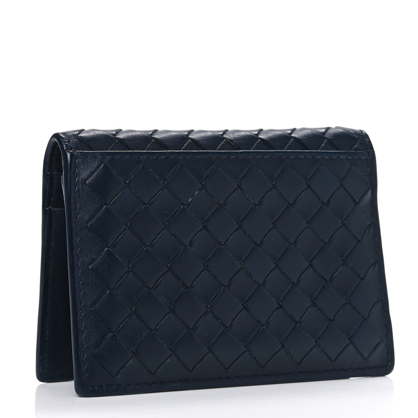 Nappa Intrecciato Bi-Fold Card Holder Dark Blue