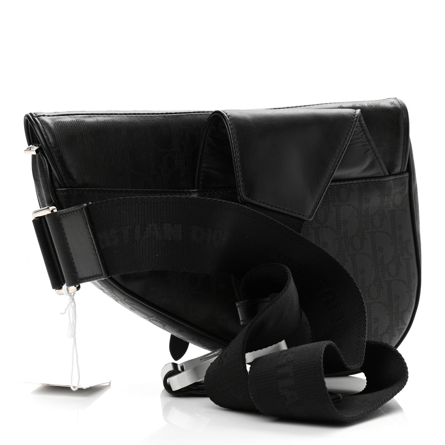 Calfskin Perforated Oblique Galaxy Mens Saddle Bag Black