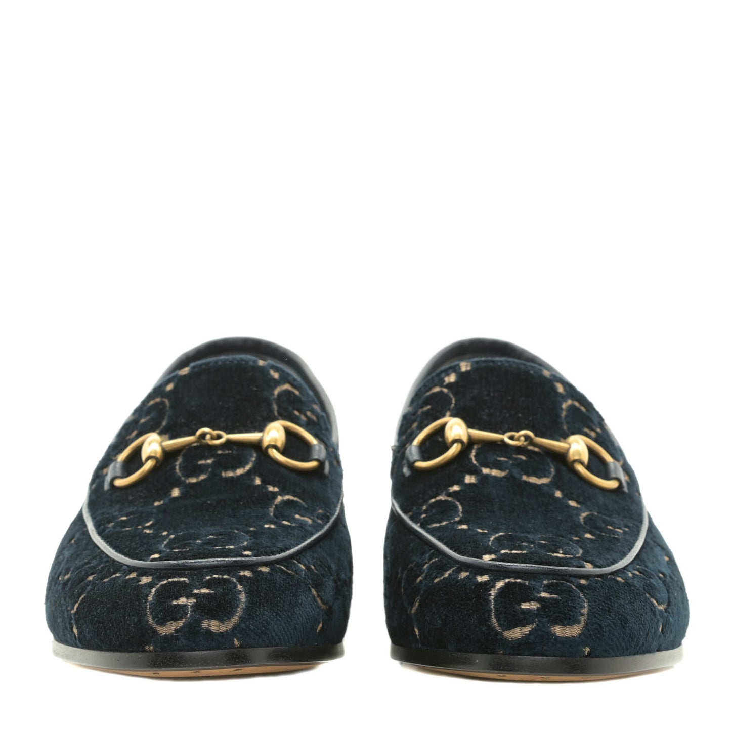 Velvet GG Monogram Horsebit Womens Jordaan Loafers 36 Blue Beige