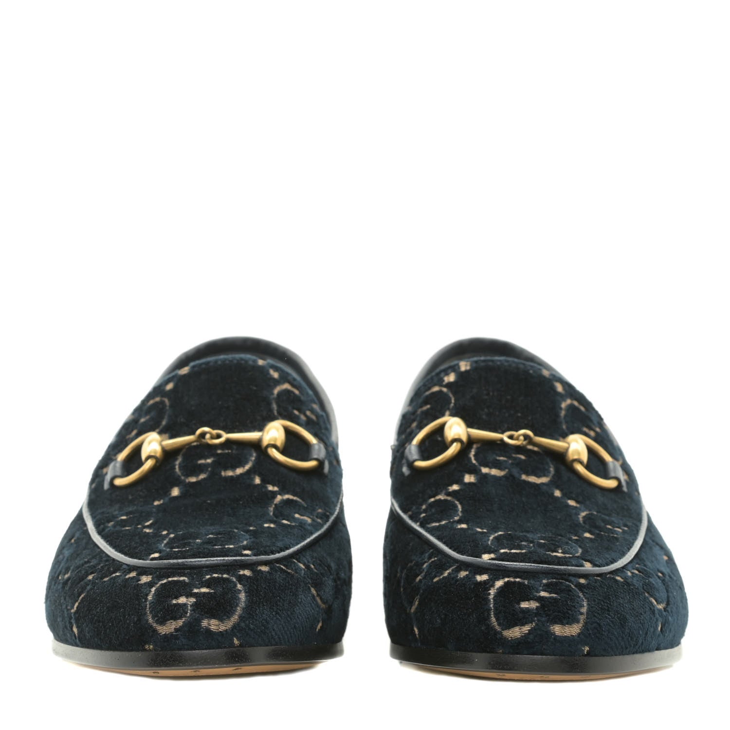 Gucci Velvet GG Monogram Horsebit Womens Jordaan Loafers 36 Blue Beige 2 of 12