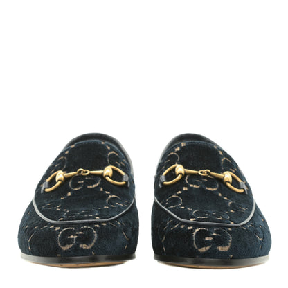 Gucci Velvet GG Monogram Horsebit Womens Jordaan Loafers 36 Blue Beige 2 of 12
