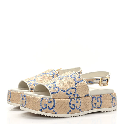Gucci Raffia GG Monogram Granada Kid Angelina Platform 35mm Slingback Sandals 41 Natural Royale Mystic White 3 of 8