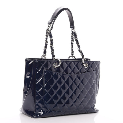 Chanel Patent Quilted Grand Shopping Tote GST Navy Blue 3 of 7