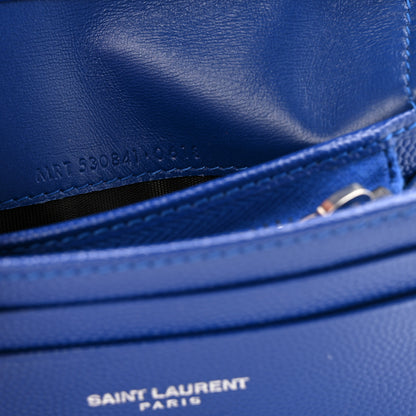 Saint Laurent Grain De Poudre Matelasse Chevron Monogram Flap Card Case Blue Gitano 7 of 11
