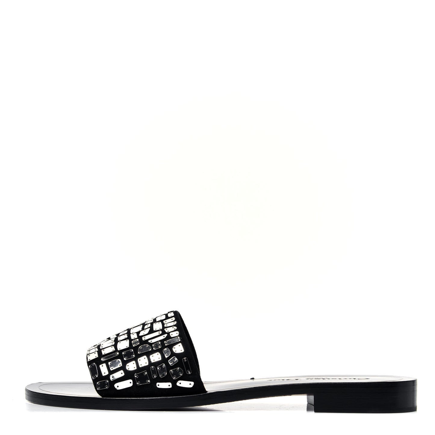 Embroidered Mirror Club Sandal 38 Black Silver