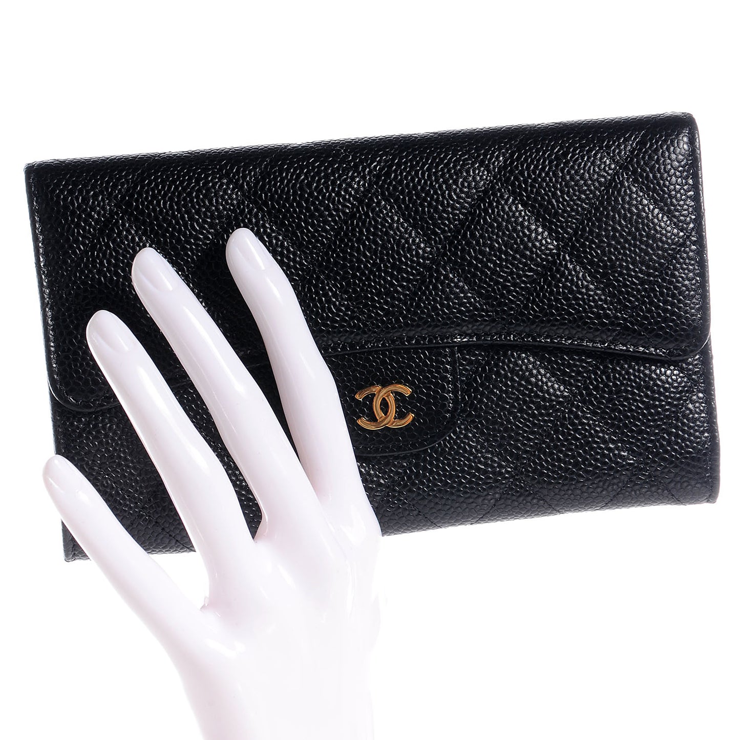Caviar Quilted Large Flap Wallet Black