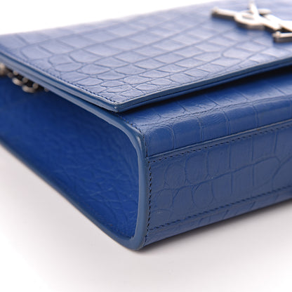 Saint Laurent Calfskin Crocodile Embossed Medium Classic Monogram Kate Tassel Satchel Bleu Majorelle 9 of 11