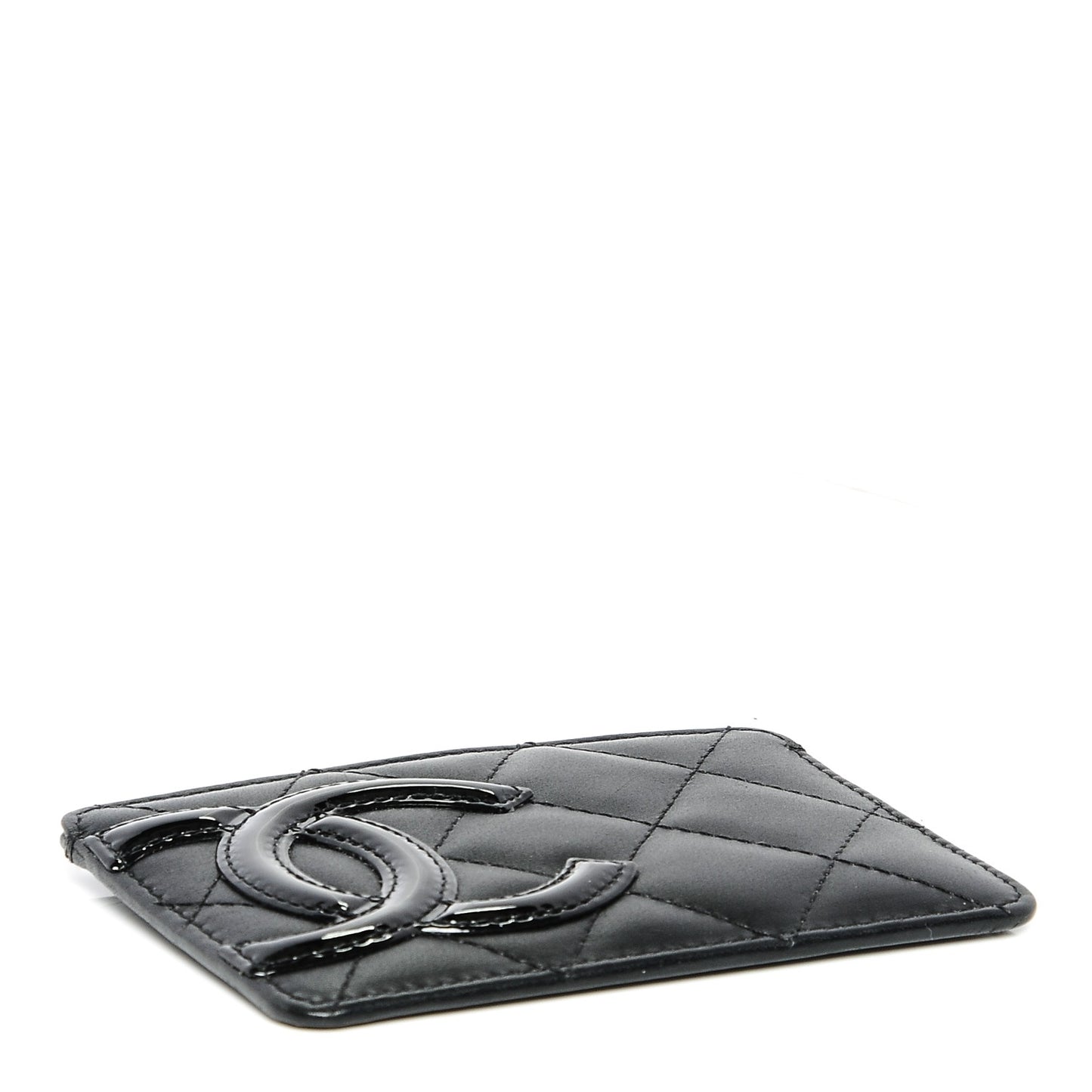 Calfskin Quilted Cambon Card Holder Black