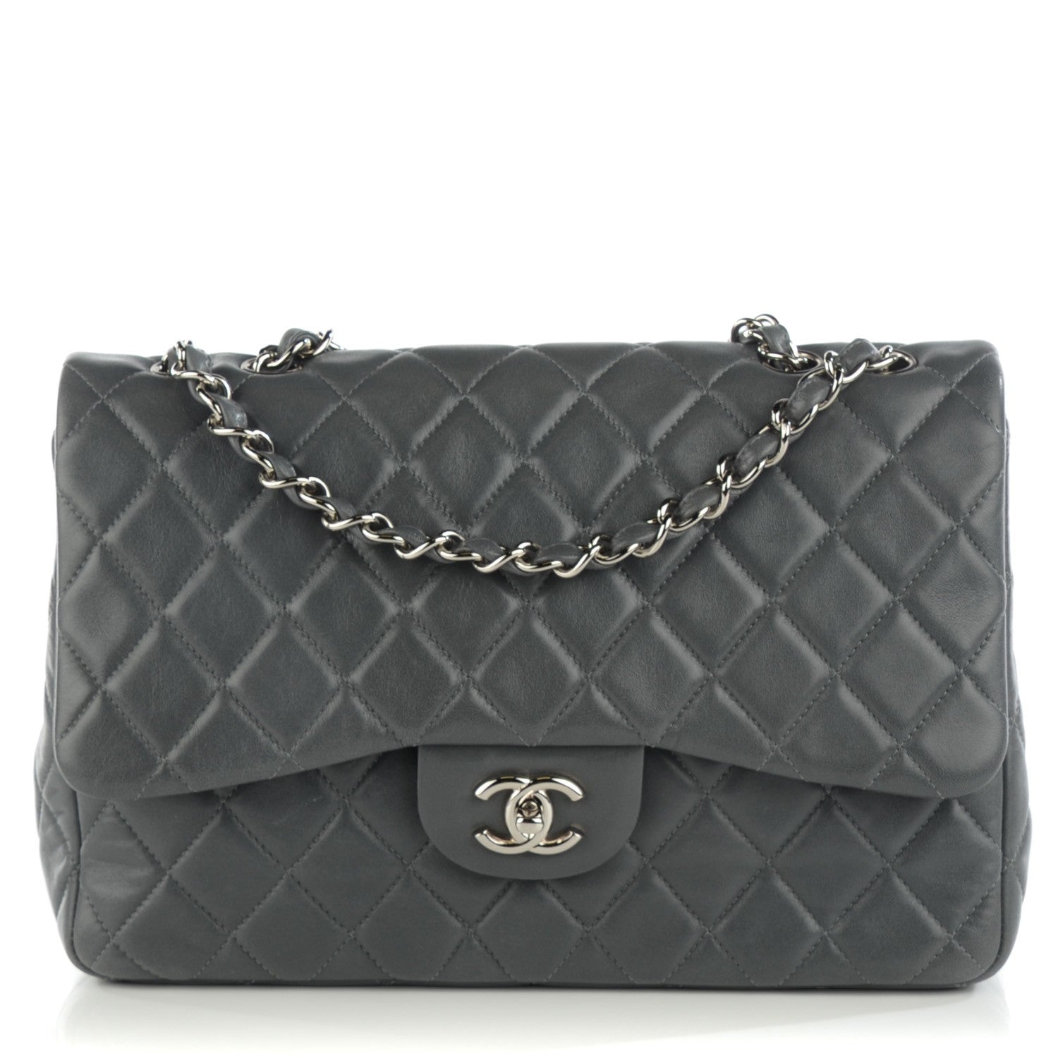 Chanel Lambskin Quilted Jumbo Single Flap Dark Grey 1 of 8
