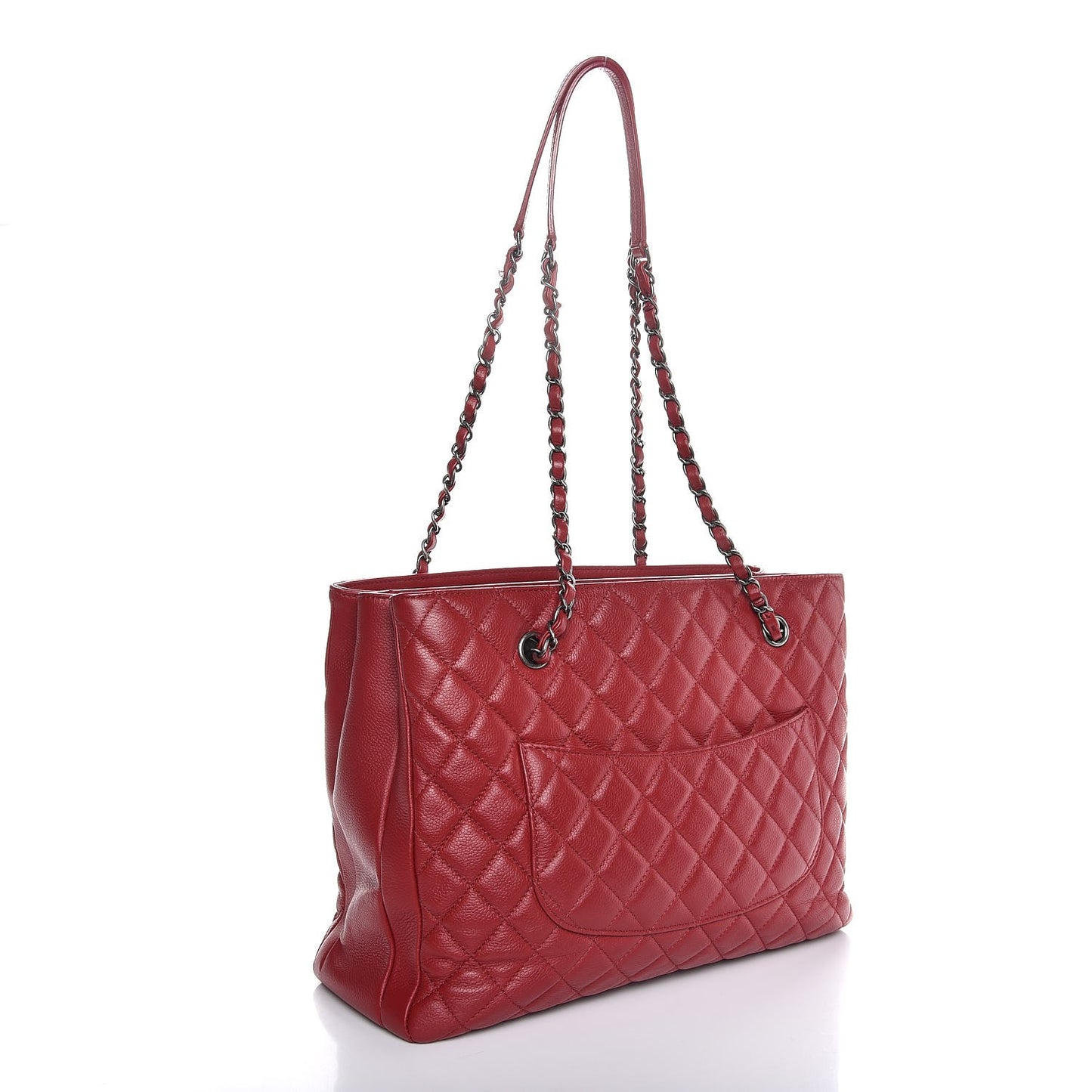 Grained Calfskin Quilted Large Zipped Shopping Tote Red