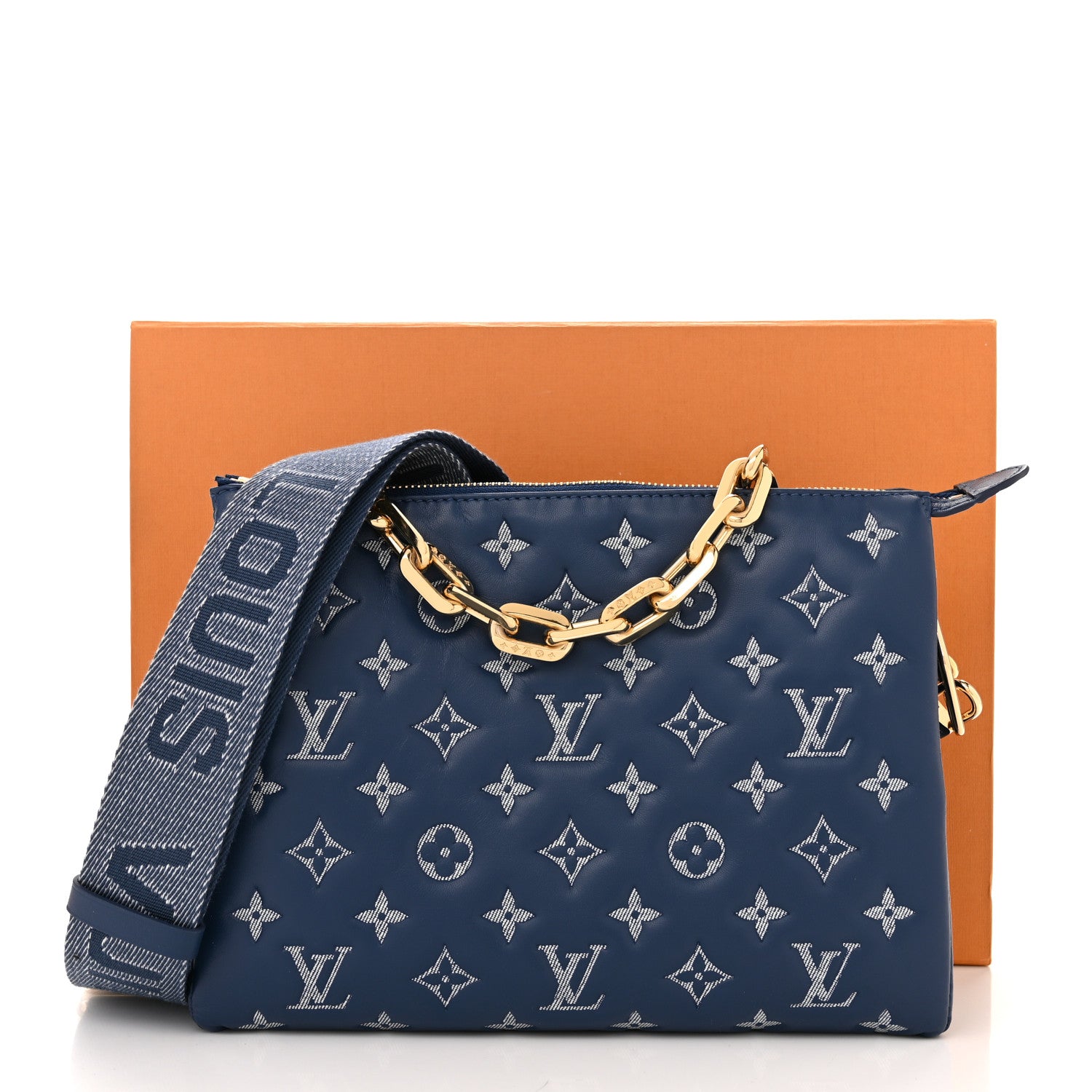 Louis Vuitton Lambskin Embossed Monogram Coussin PM Denim Blue 11 of 11