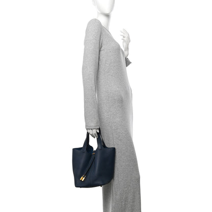 Hermes Taurillon Clemence Picotin Lock 22 MM Bleu De Prusse 2 of 11