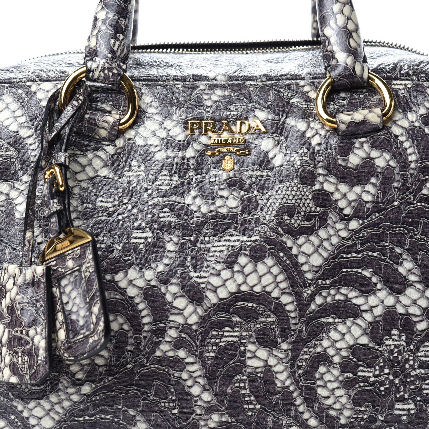 Prada Cervo Lux Print Lace Bauletto Bag Talco 11 of 11