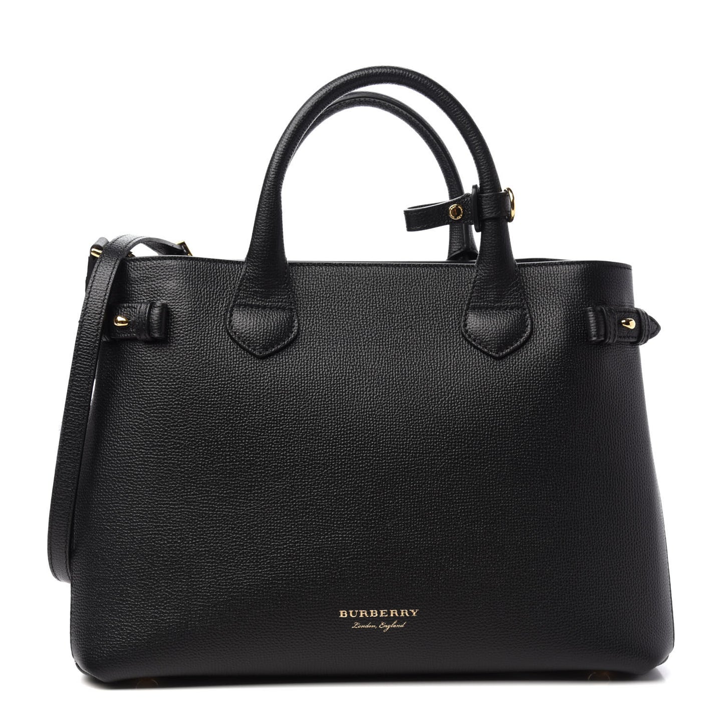 Grainy Calfskin House Check Medium Banner Tote Black