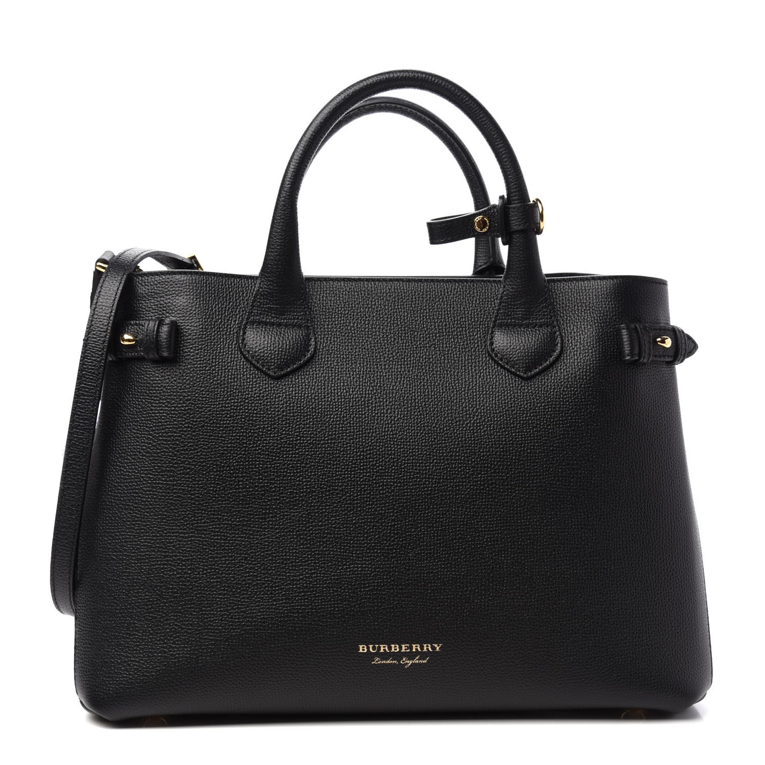 Burberry Grainy Calfskin House Check Medium Banner Tote Black 1 of 11