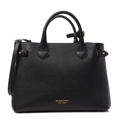 Burberry Grainy Calfskin House Check Medium Banner Tote Black 1 of 11