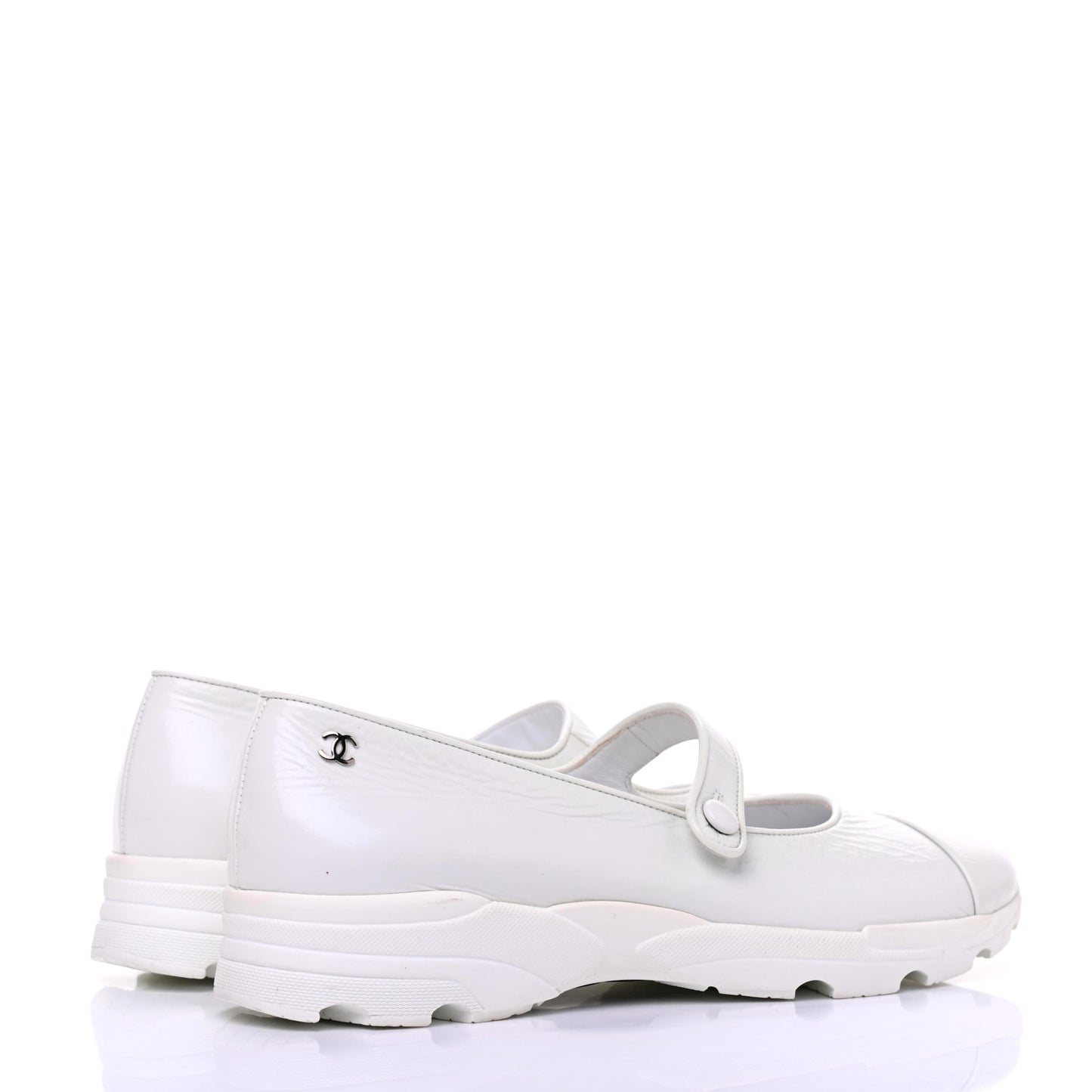 Patent Calfskin Mary Jane Strap Pumps 37 White