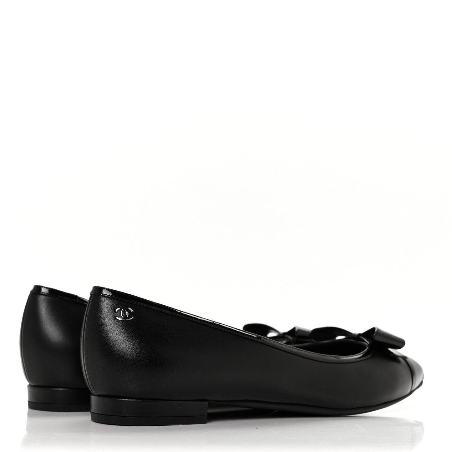 Lambskin Patent CC Cap Toe Bow Ballerina Flats 40.5 Black
