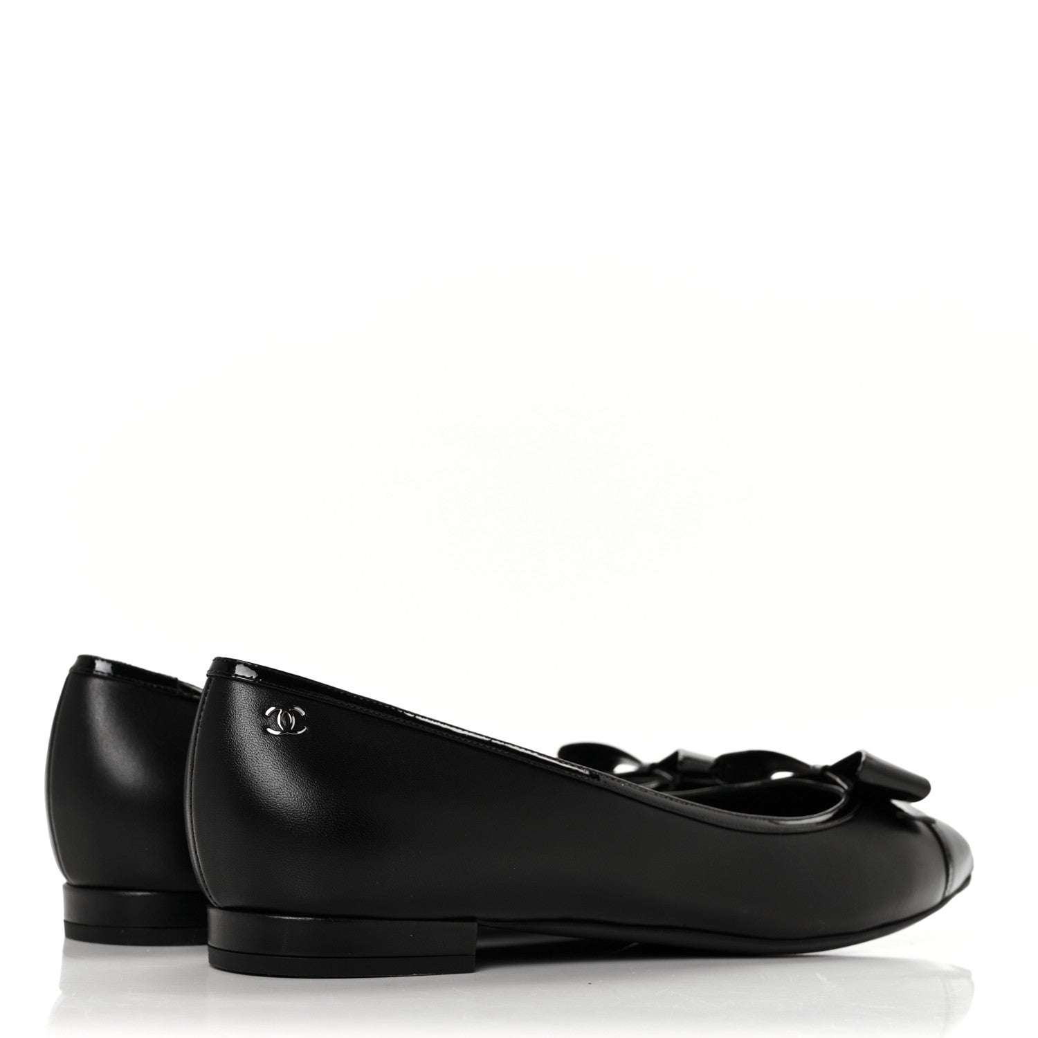 Chanel Lambskin Patent CC Cap Toe Bow Ballerina Flats 40.5 Black 4 of 6