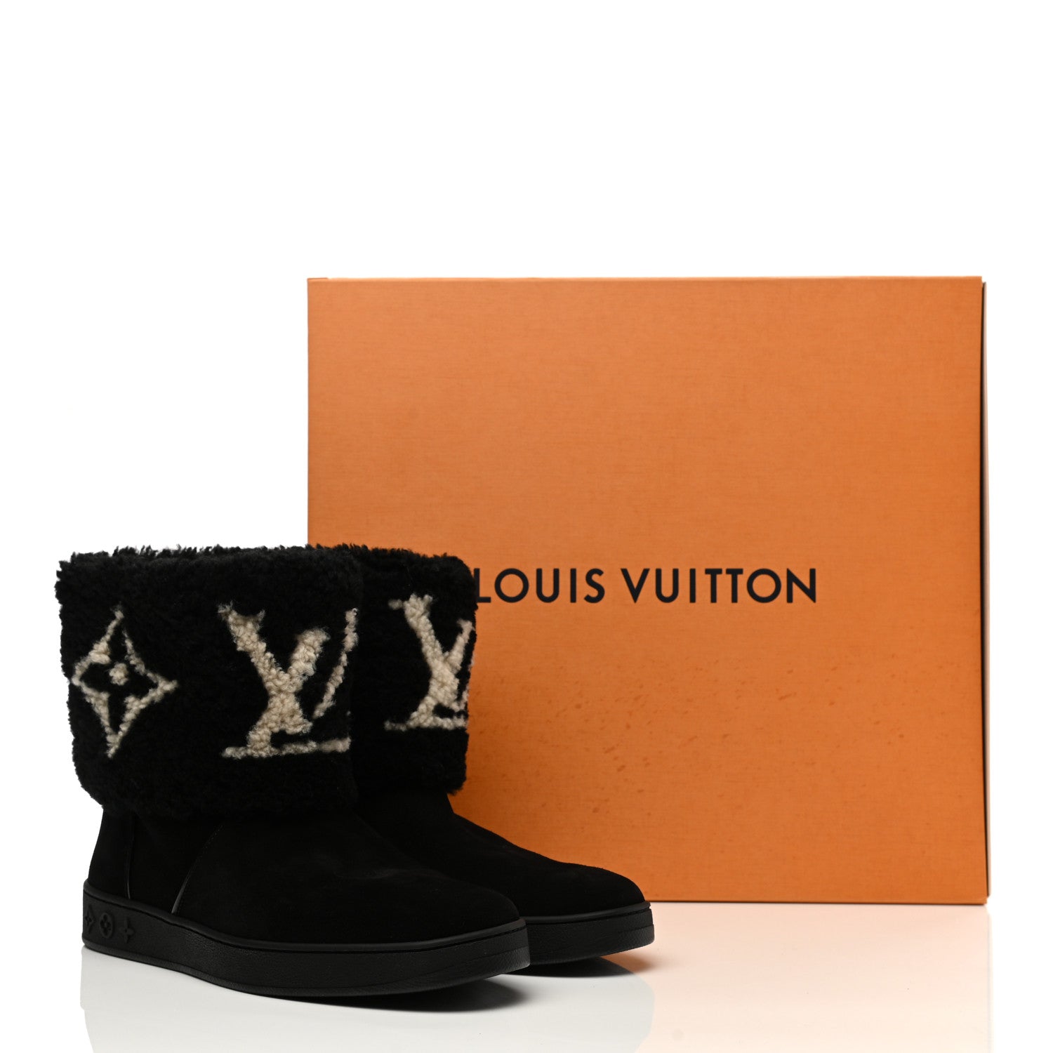 Louis Vuitton Suede Calfskin Shearling Snowdrop Flat Ankle Boot 40 Black 9 of 9