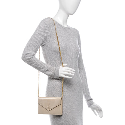 Saint Laurent Metallic Fabric Monogram Envelope Chain Wallet Champagne 2 of 6