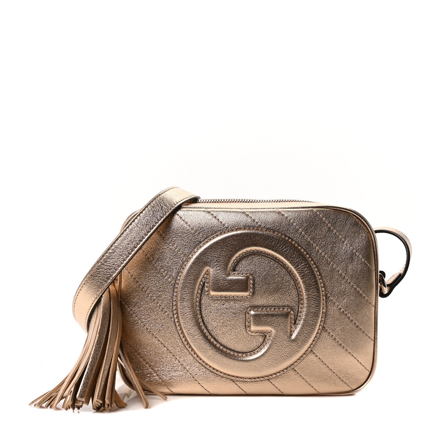 Gucci Metallic Sakai Be Green Calfskin Diagonal Stitched Small Blondie Shoulder Bag Golden Beige 1 of 10