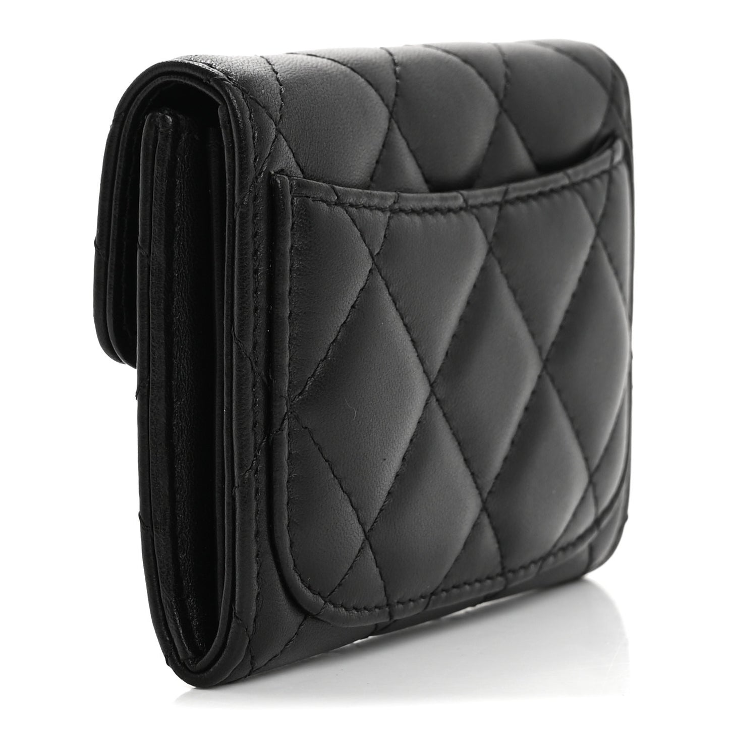 Lambskin Quilted Flap Card Holder Wallet Black