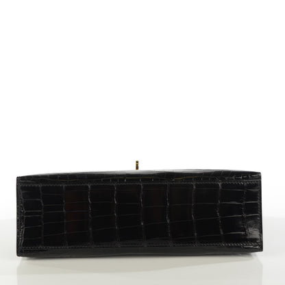 Hermes Shiny Niloticus Crocodile Kelly Pochette Black 27 of 34