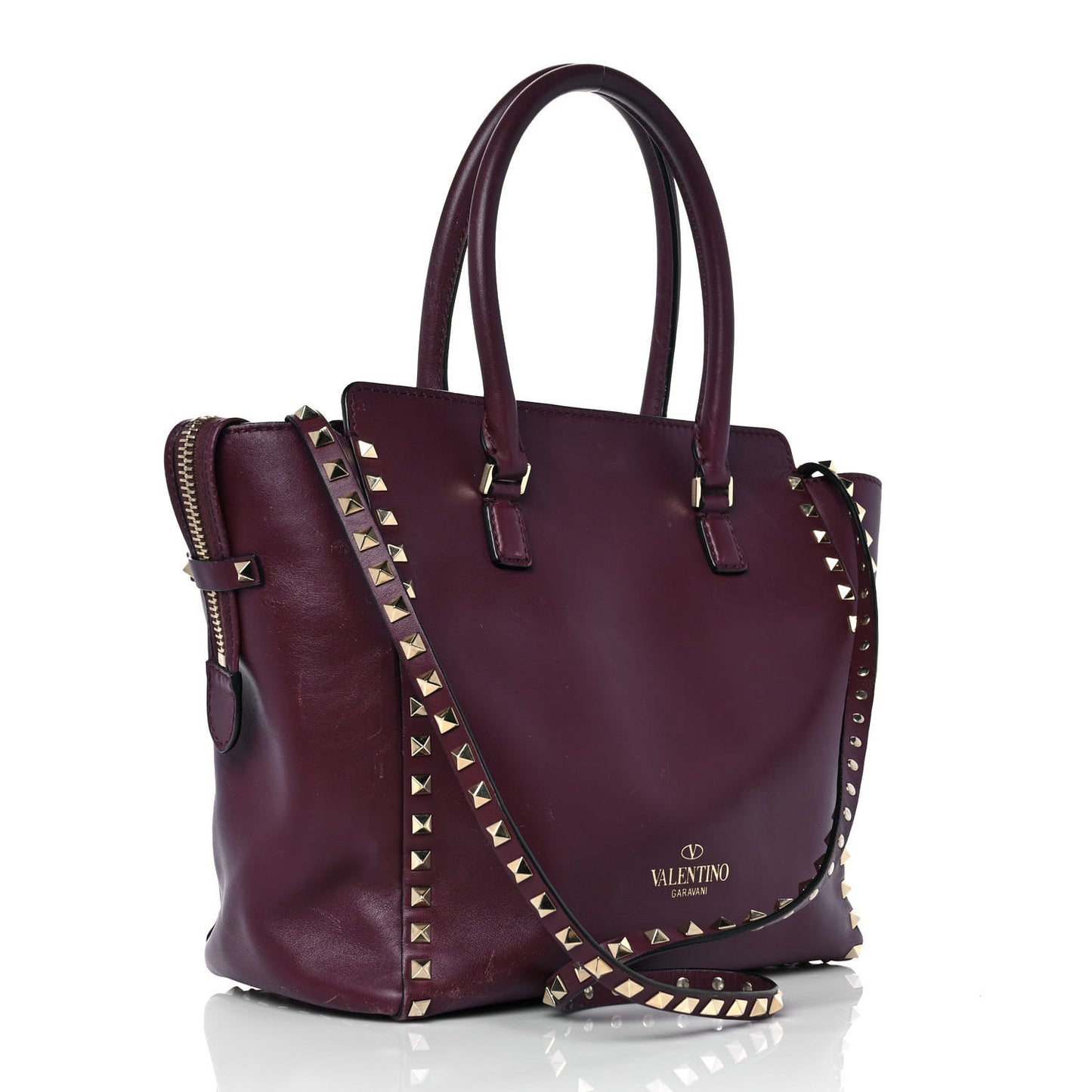 Vitello Rockstud Double Handle Tote Rubin