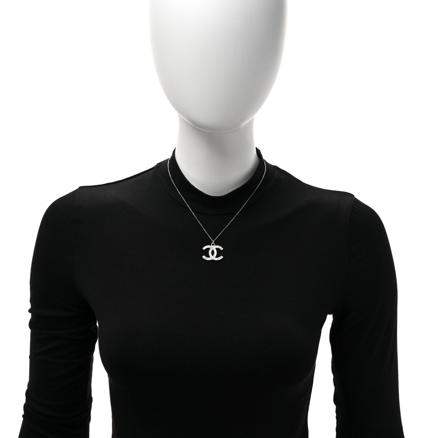 Crystal Baguette CC Necklace Silver
