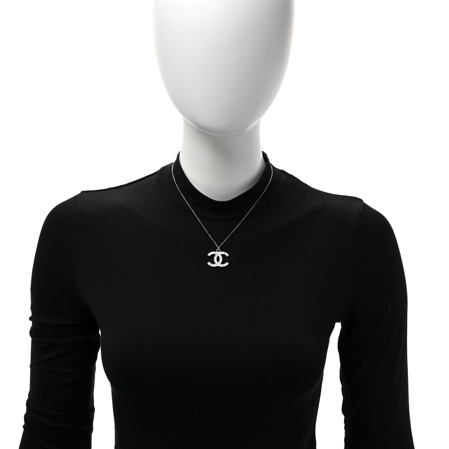 Chanel Crystal Baguette CC Necklace Silver 2 of 5
