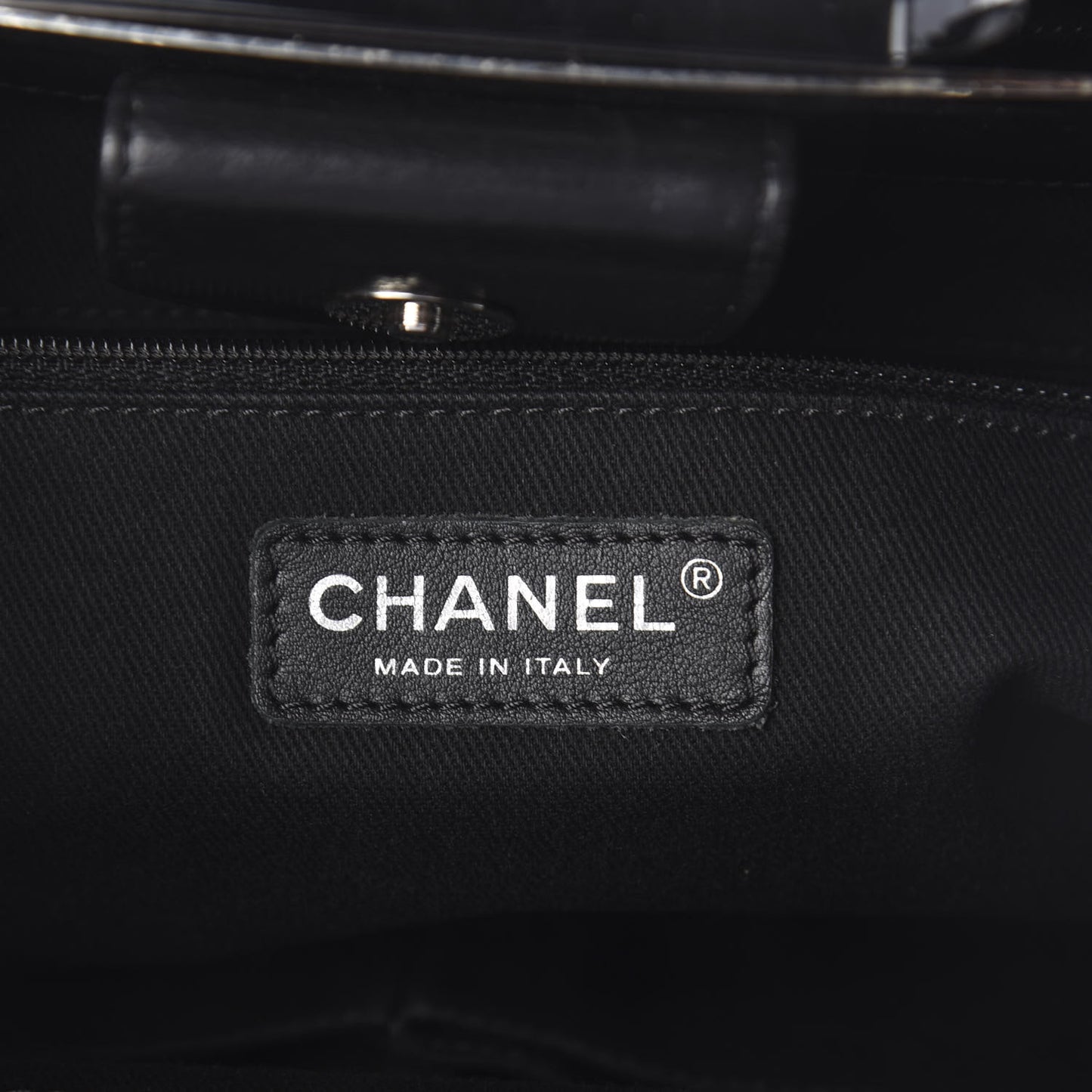 Glazed Calfskin Quilted Large CC Delivery Tote Black