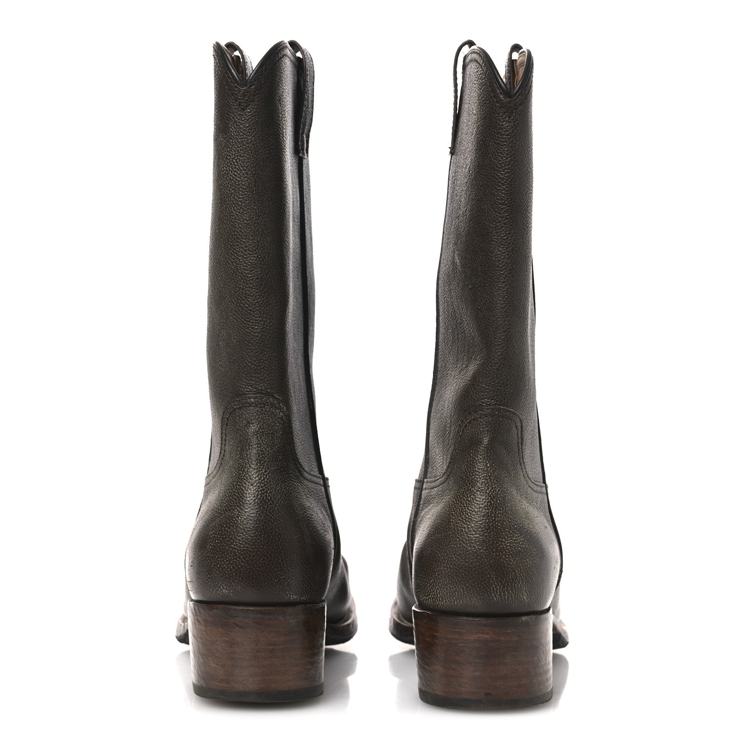Prada Distressed Calfskin Mens Cowboy Boots 10 Bruciato 6 of 12