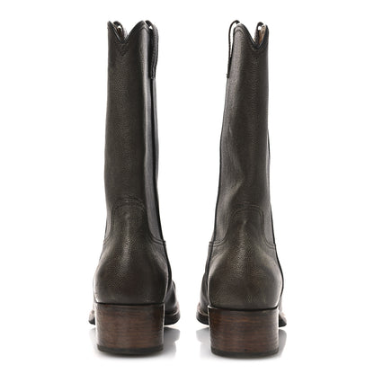 Prada Distressed Calfskin Mens Cowboy Boots 10 Bruciato 6 of 12
