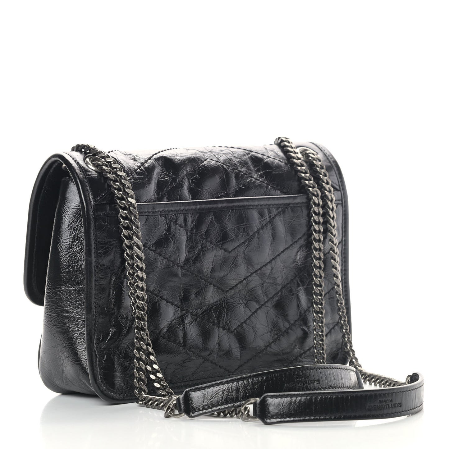 Crinkled Calfskin Matelasse Monogram Baby Niki Chain Satchel Black